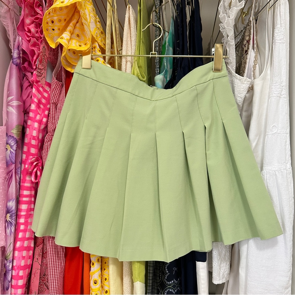 Aritzia Light Green Pleated Mini Skirt